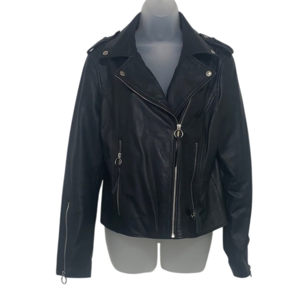 Women's Black  Faux Leather Moto Jacket Sam Edelman Size Large
